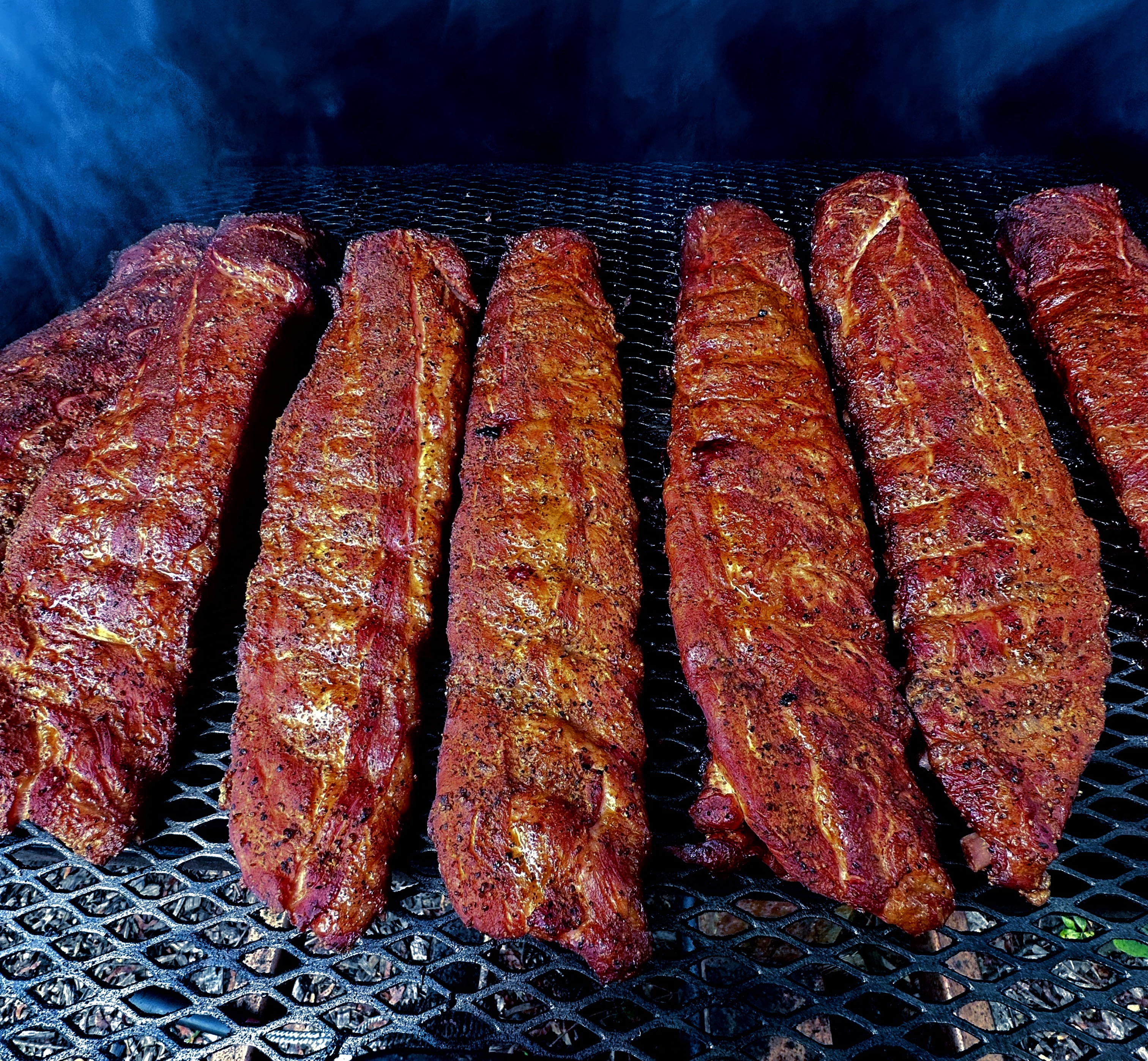 Smoked baby back ribs on the pit